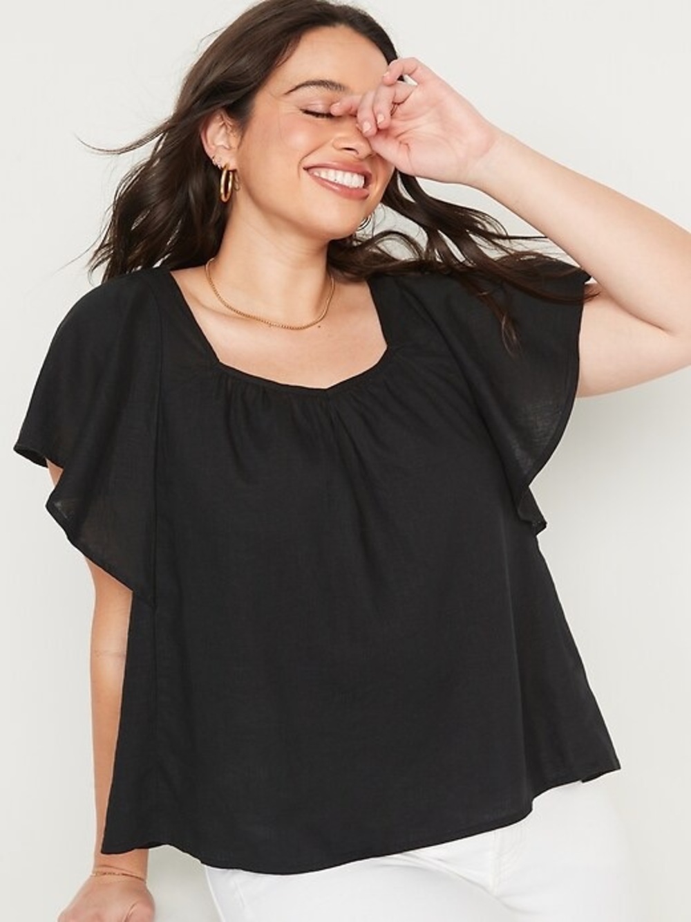NWOT Old Navy Black Flutter Sleeve Square Neck Top